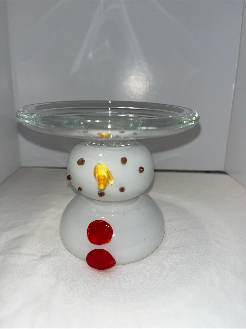 Vintage Handblown Glass Snowman Pillar Candle Holder